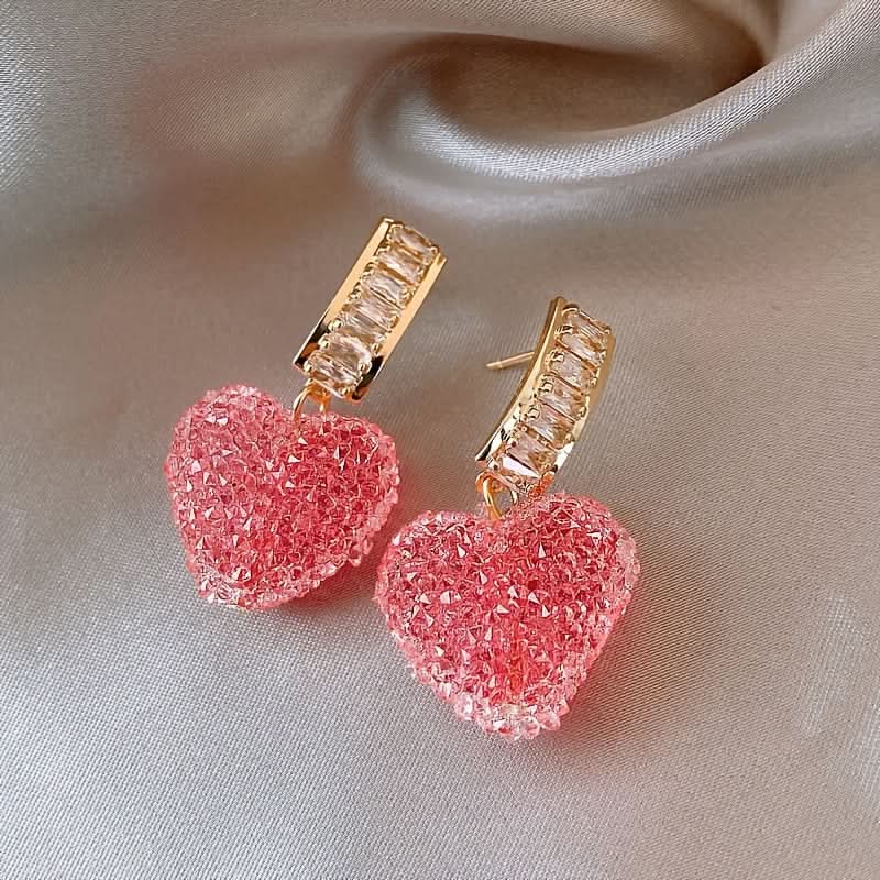 Candy Colored Heart-Shaped Rhinestone Dangle Earrings