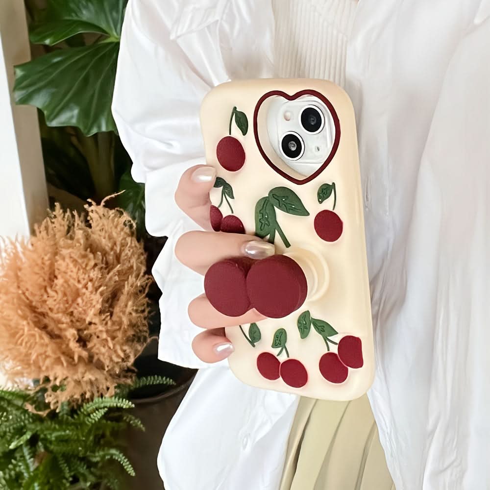 3D Cherry Silicone Phone Case with Holder