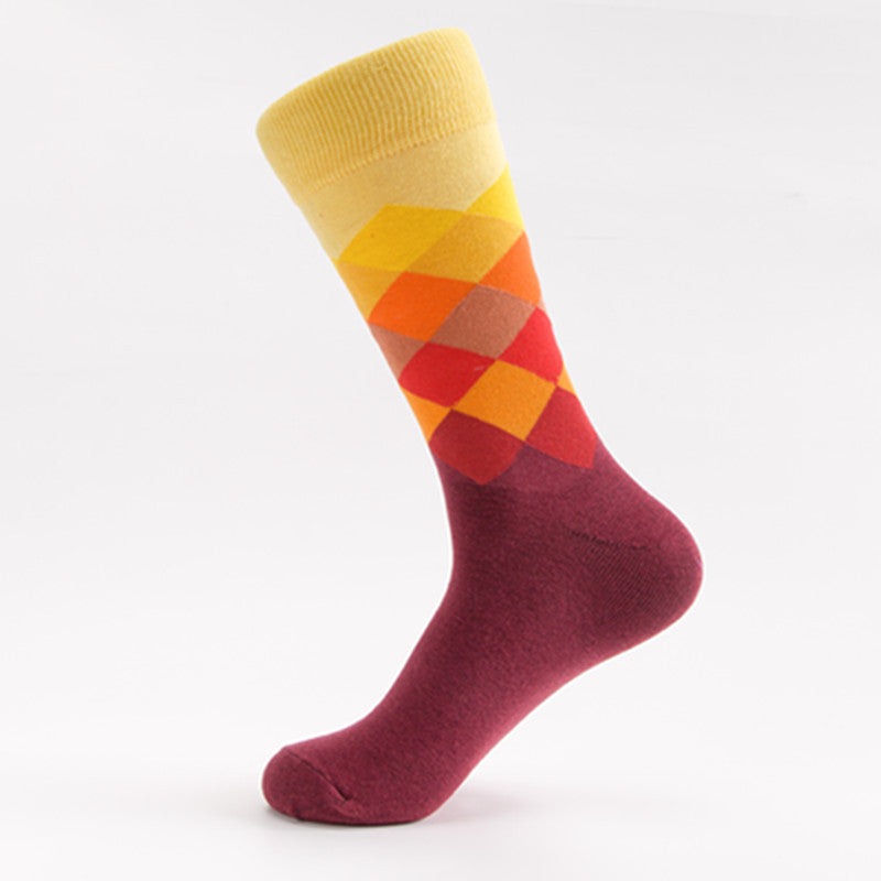 Men’s Cotton Mid-Tube Socks – Breathable Striped & Plaid Casual Socks (41-46)