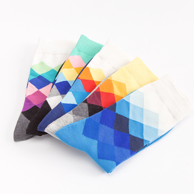 Men’s Cotton Mid-Tube Socks – Breathable Striped & Plaid Casual Socks (41-46)