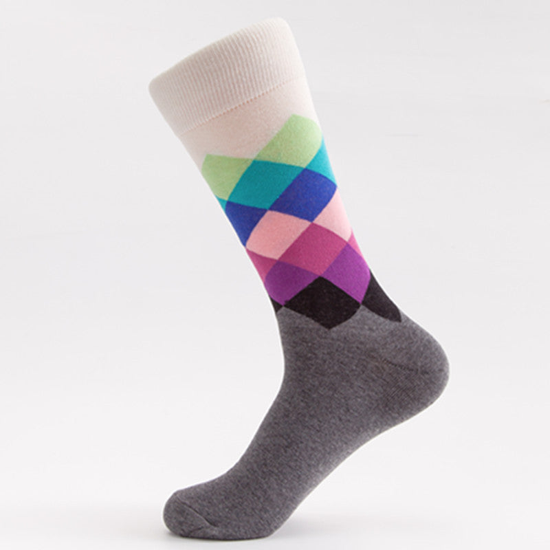 Men’s Cotton Mid-Tube Socks – Breathable Striped & Plaid Casual Socks (41-46)