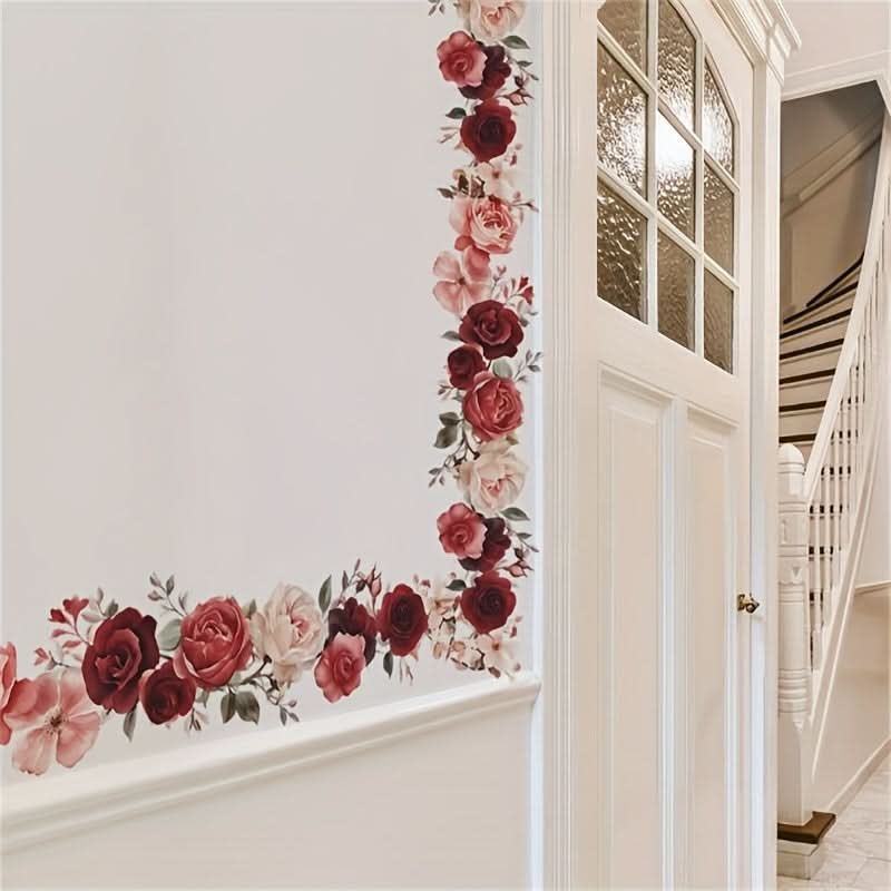 Modern Floral Peony Flower Border Decal - Self-Adhesive PVC Peel