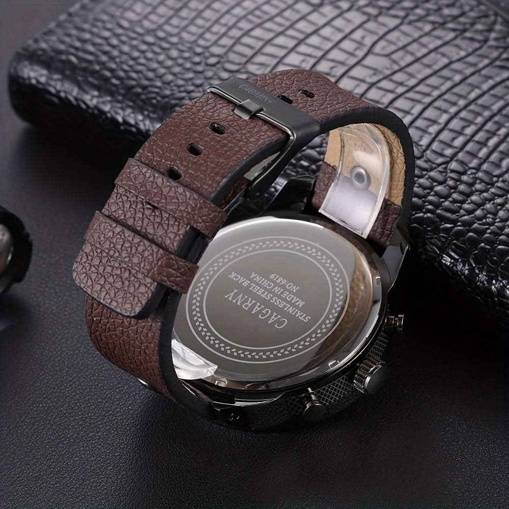 Men’s Large Dial Quartz Watch – Casual PU Leather Wristwatch with Date Display