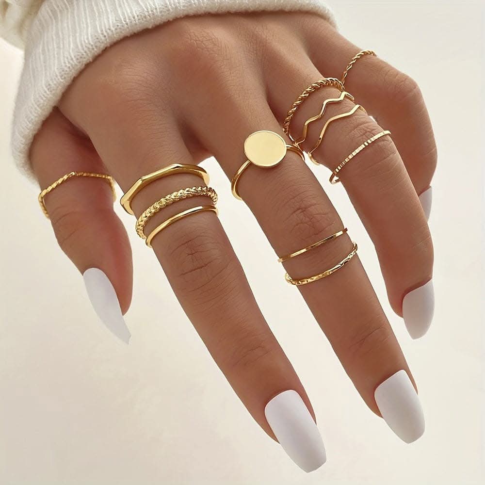 12 pcs. Stacking Rings Set – Wave & Minimalist Bands
