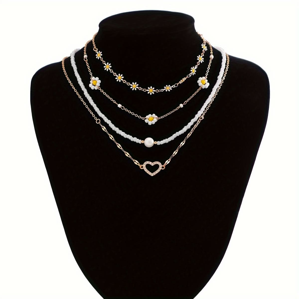4pcs/Set Boho Chic Multilayer Pearl Beaded Necklace