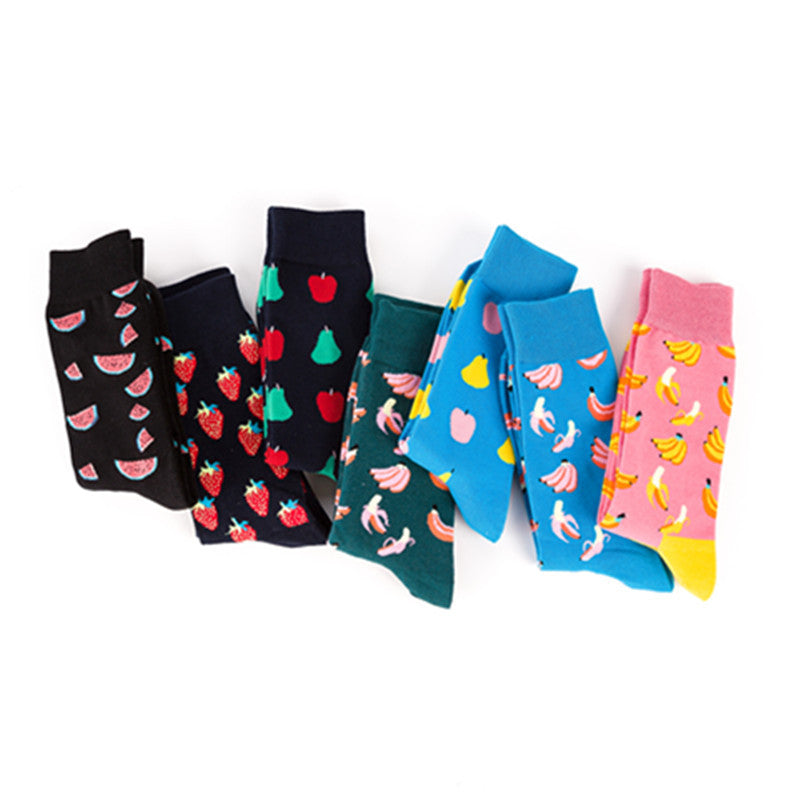 Men’s Colorful Fruit Cotton Socks – Mid-Tube Casual Crew Socks, Soft Autumn Style