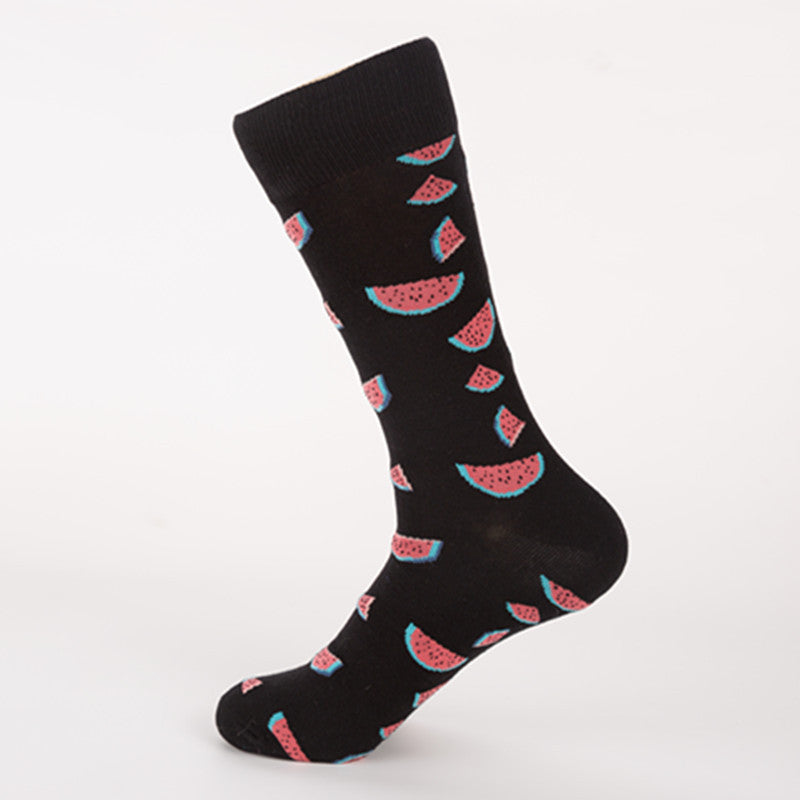 Men’s Colorful Fruit Cotton Socks – Mid-Tube Casual Crew Socks, Soft Autumn Style