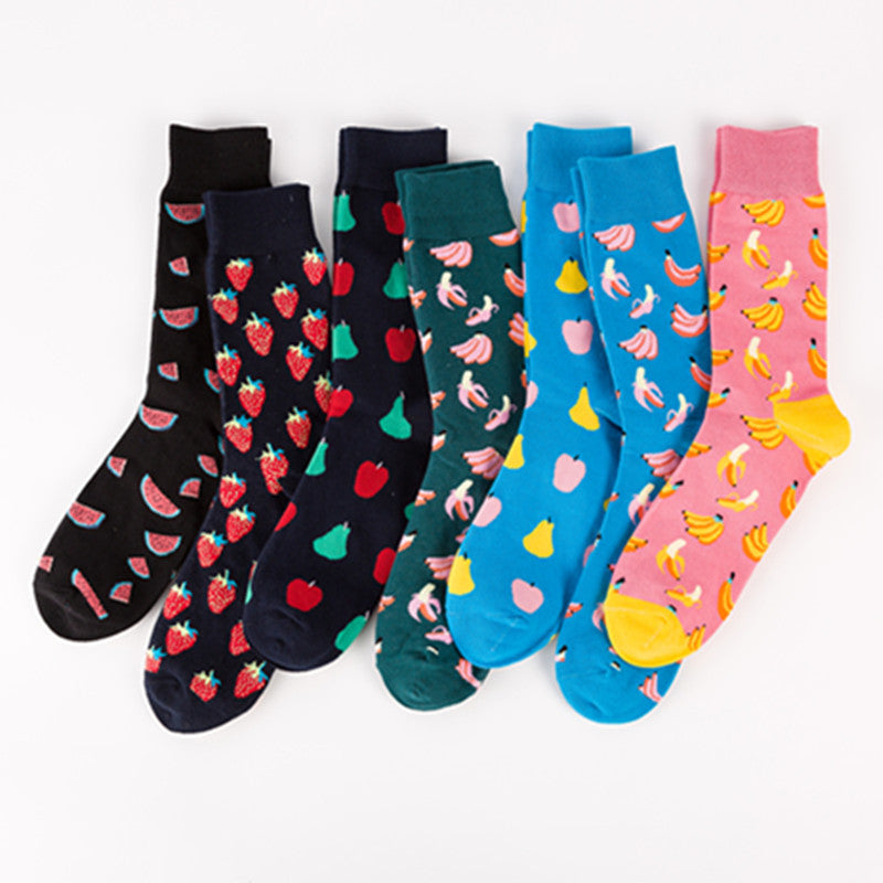 Men’s Colorful Fruit Cotton Socks – Mid-Tube Casual Crew Socks, Soft Autumn Style