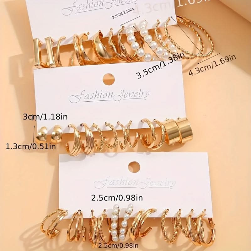 Vintage Pearl Geometric Earrings Set, 18 Pairs