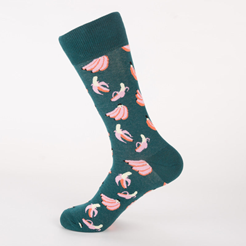 Men’s Colorful Fruit Cotton Socks – Mid-Tube Casual Crew Socks, Soft Autumn Style