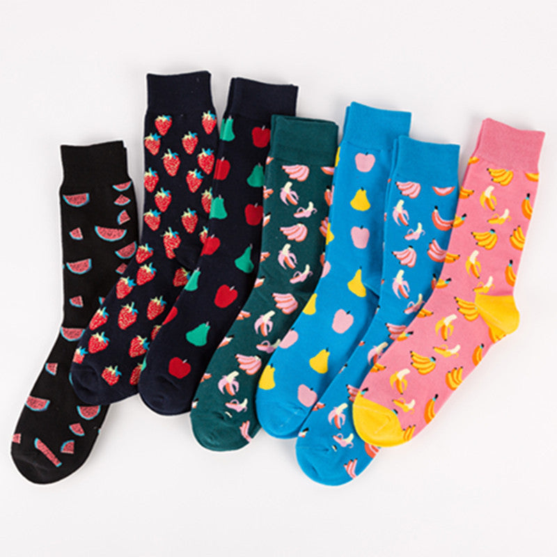 Men’s Colorful Fruit Cotton Socks – Mid-Tube Casual Crew Socks, Soft Autumn Style