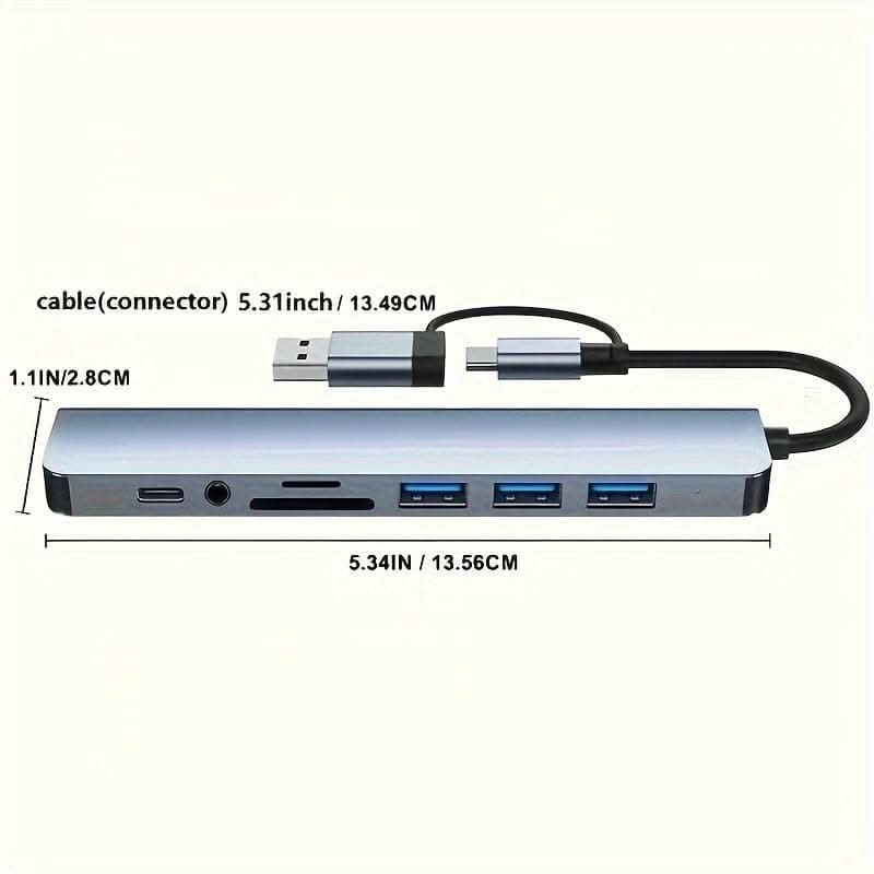 8-in-1 USB Hub with Type-C Adapter