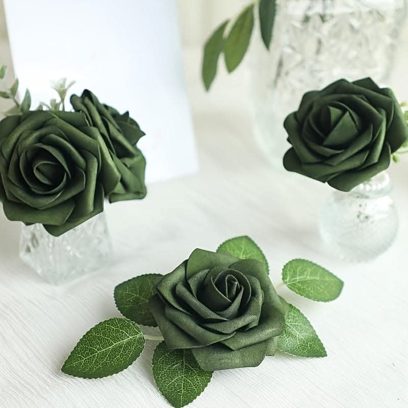 25pcs Forest Green Ombre Artificial Roses - Luxurious & Real-Like