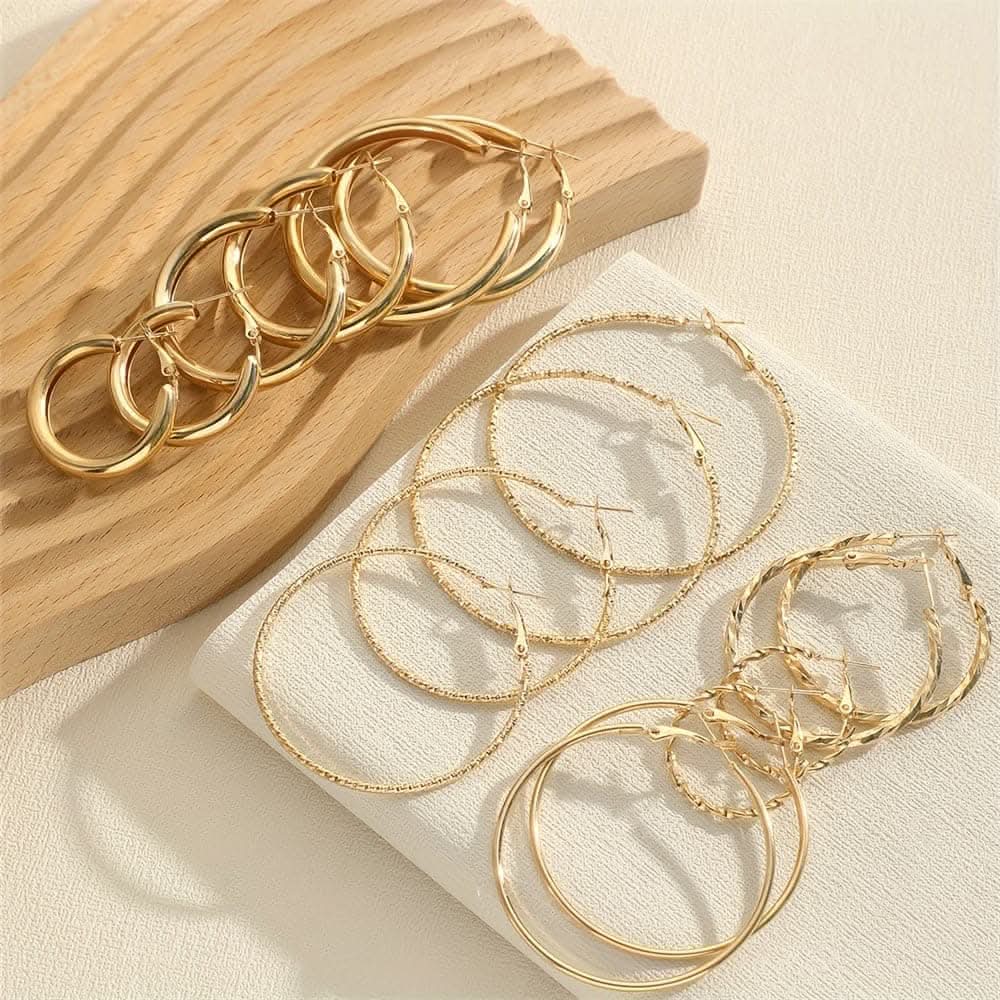 8 Pairs Elegant Hoop Earrings Set