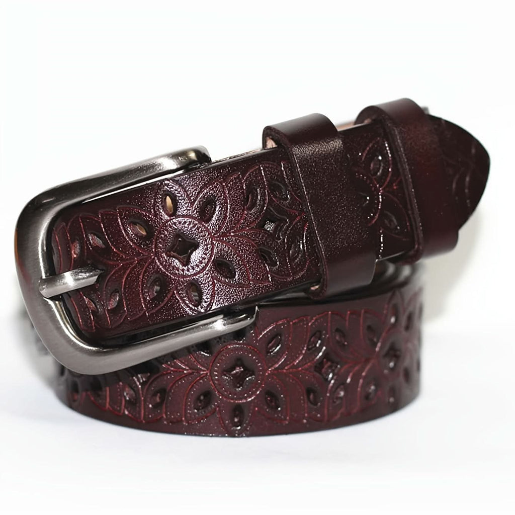 Vintage Hollow PU Leather Belt for Men & Women – Adjustable Metal Buckle