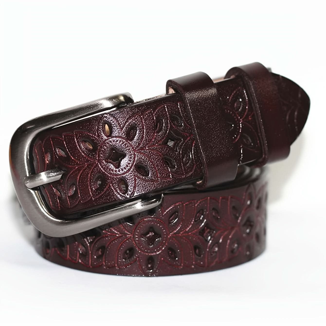Vintage Hollow PU Leather Belt for Men & Women – Adjustable Metal Buckle