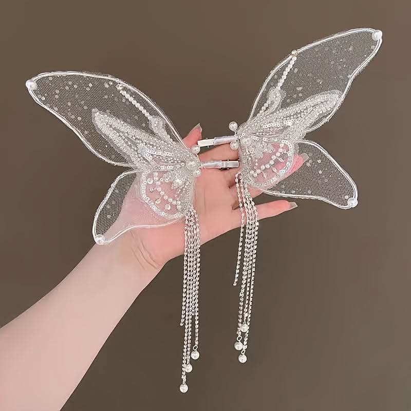 Butterfly Pearl Tassel Bridal Hair Clips
