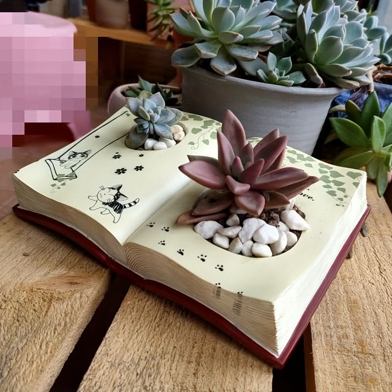 Modern Resin Book Planter with Drainage Hole