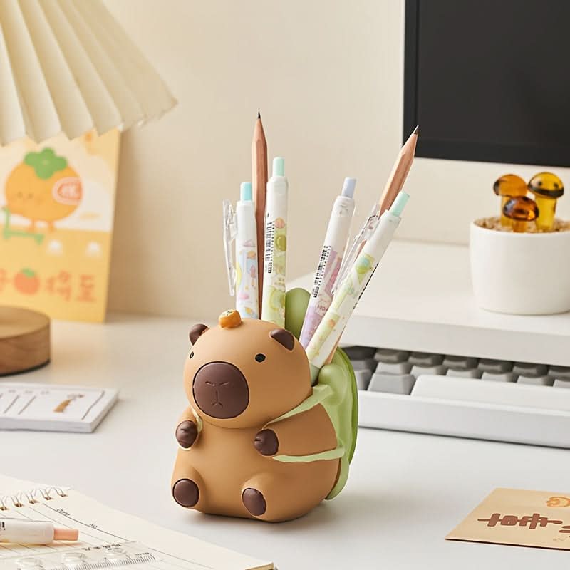 Kapibarasan Turtle-Backed Pencil Holder, ABS Desk Organizer