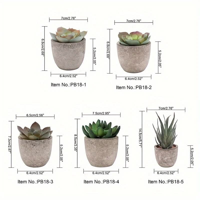 5pcs Mini Artificial Succulent Plants – Realistic Potted Decor