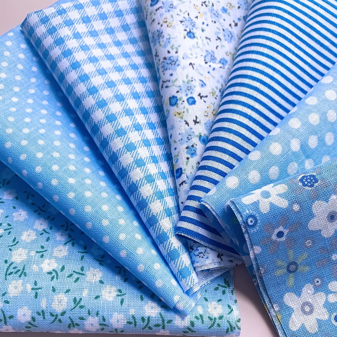 7-Piece Premium Blue Cotton Fabric Bundle