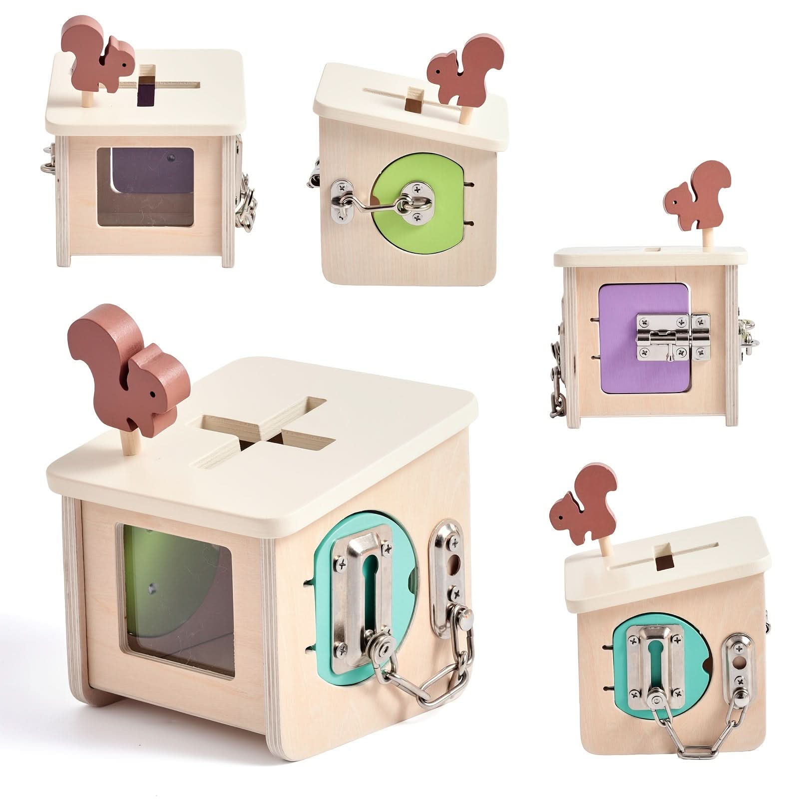 Wooden Shape Sorting Lock Box Toy – Early Education Activity Set for Toddlers