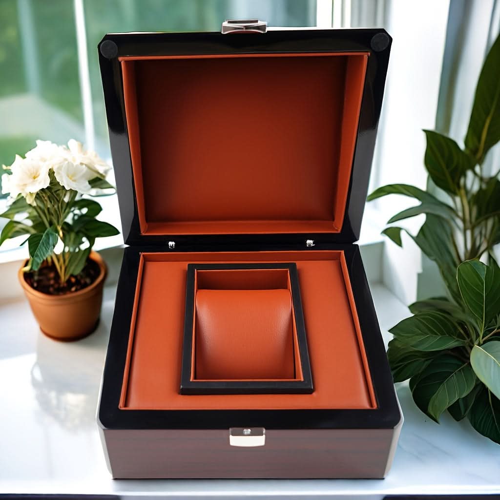 Vintage Wooden Watch Storage Box – Rectangular Watch Organizer with Fabric Interior