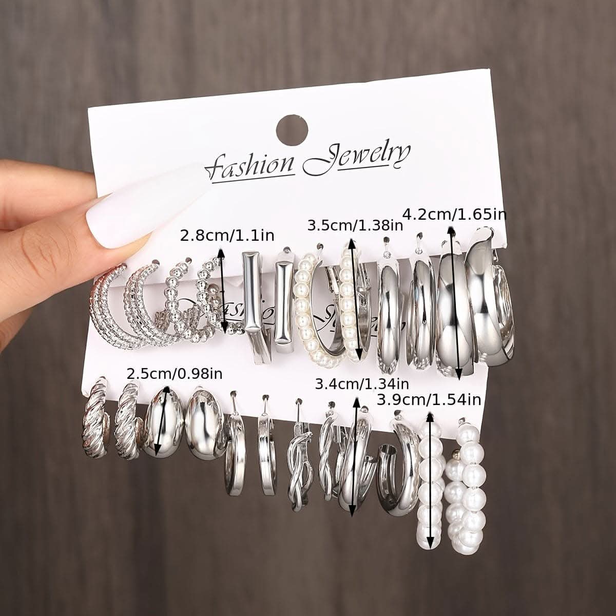 12 Pairs Chic Geometric & Faux Pearl Hoop Earrings Set