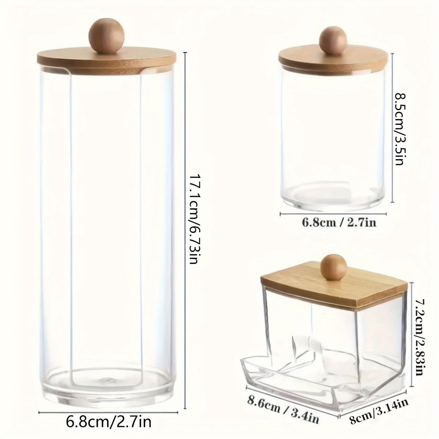 3-Piece Clear Bathroom Storage Jar Set