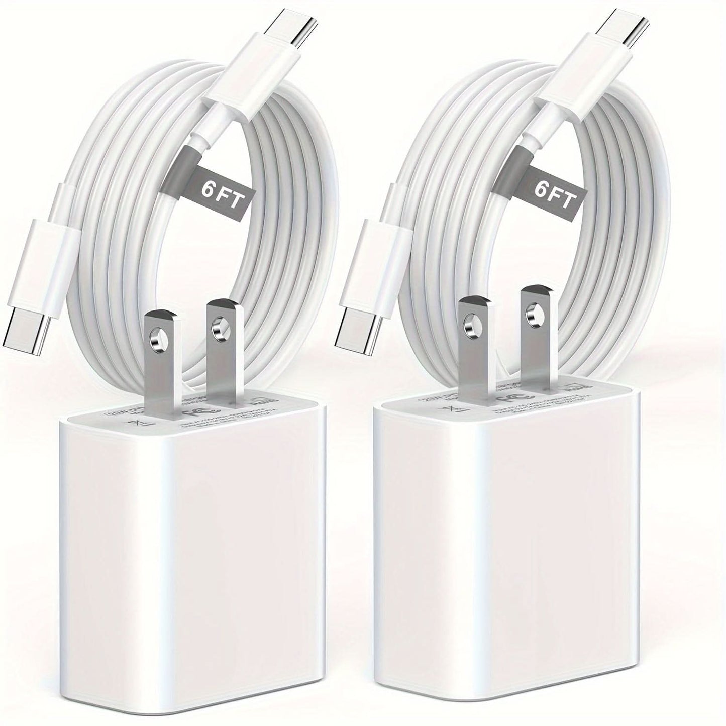 2-Pack 20W USB-C Power Adapter & 6FT USB-C to USB-C Cable