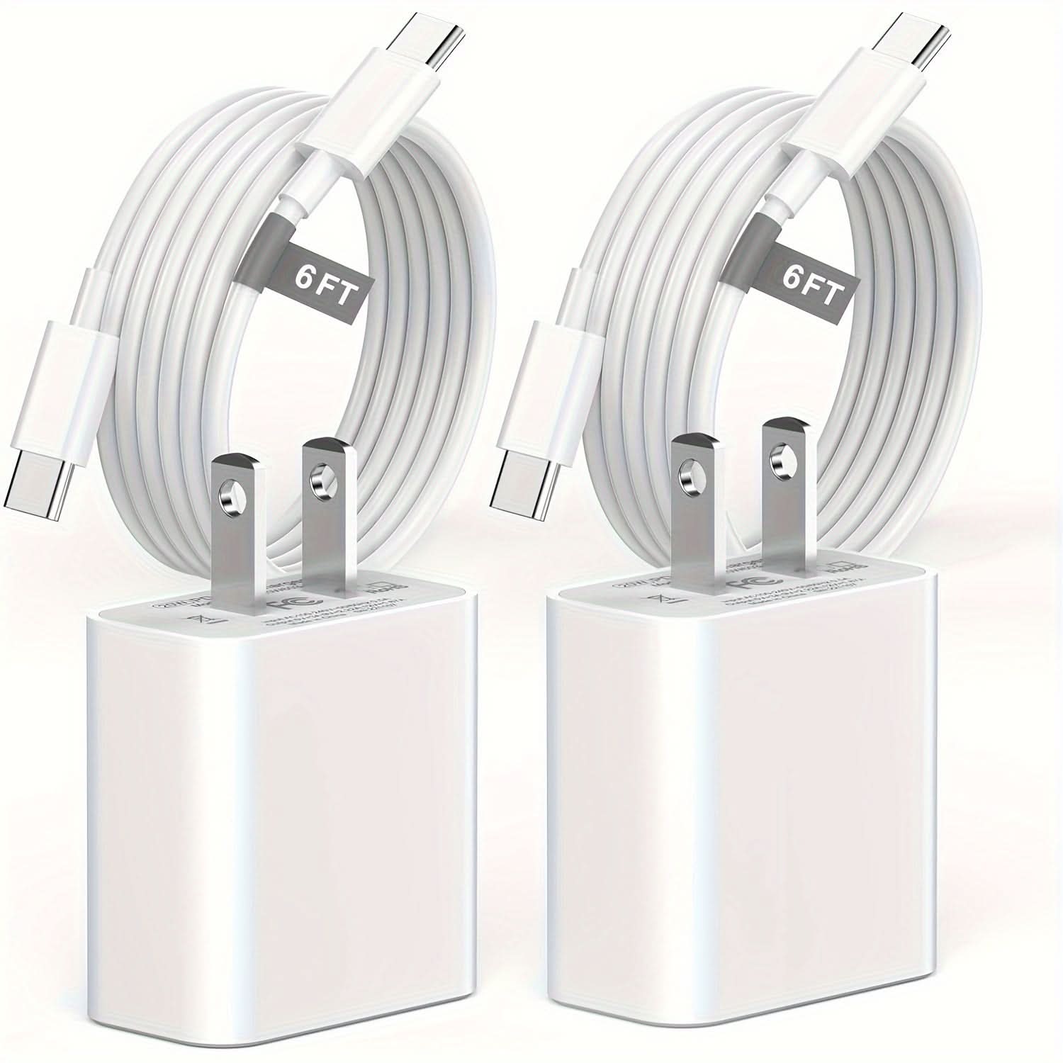 2-Pack 20W USB-C Power Adapter & 6FT USB-C to USB-C Cable