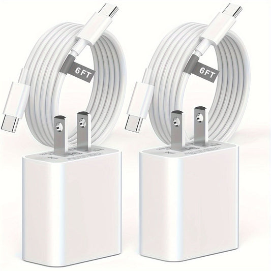 2-Pack 20W USB-C Power Adapter & 6FT USB-C to USB-C Cable