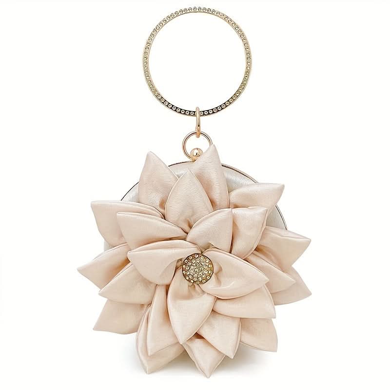 Burgundy 3D Flower Satin Evening Clutch