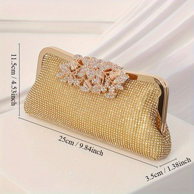 Golden Rhinestone Clutch Bag for Evening Events