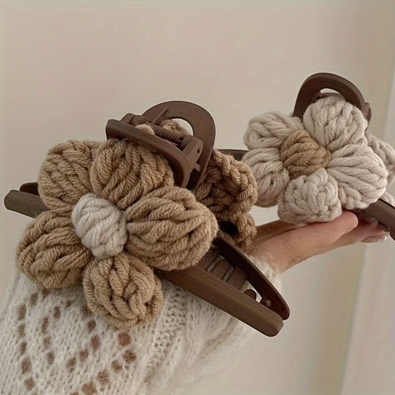2PCS Large Knitted Floral Hair Claw Clips – Strong Grip for Thick or Thin Hair