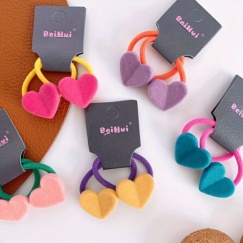 10PCS Heart Velvet Hair Ties for Girls