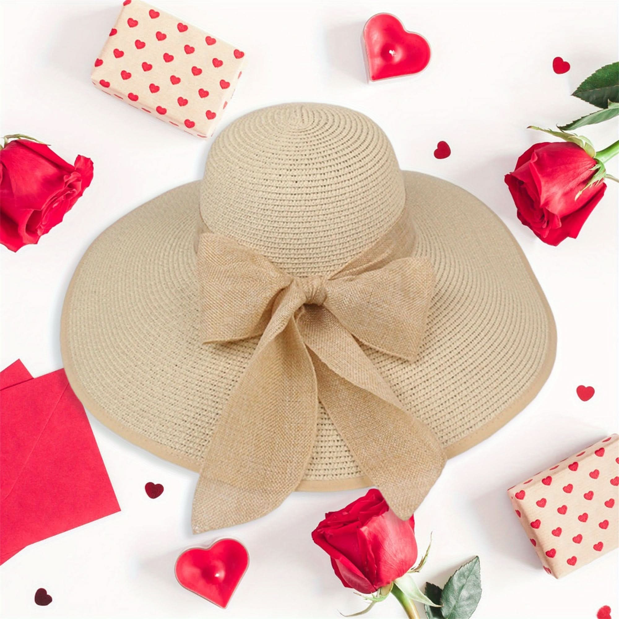 Women’s Wide Brim Straw Sun Hat with Bow – Lightweight Summer Beach Hat