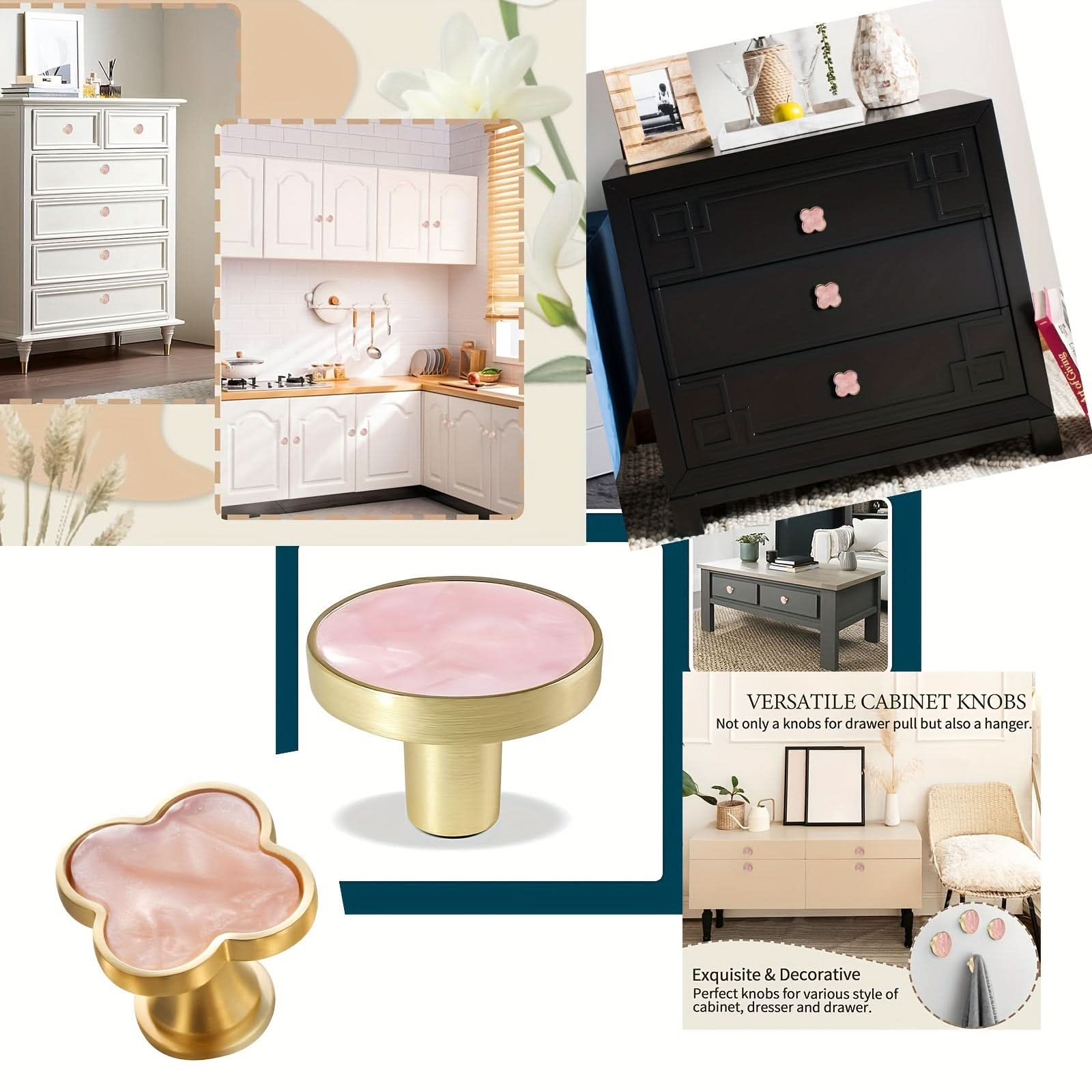 5-Pack Pink Zinc Alloy Cabinet Knobs – Brushed Single Hole Handles