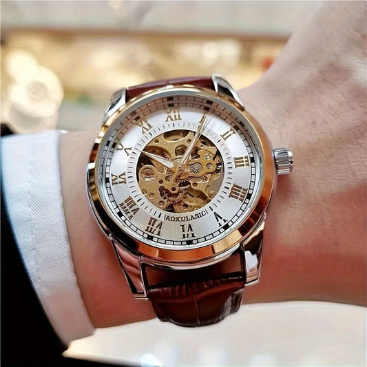 Men's Business Style Automatic Tourbillon Watch – Self-Winding Mechanical, Hollow Dial