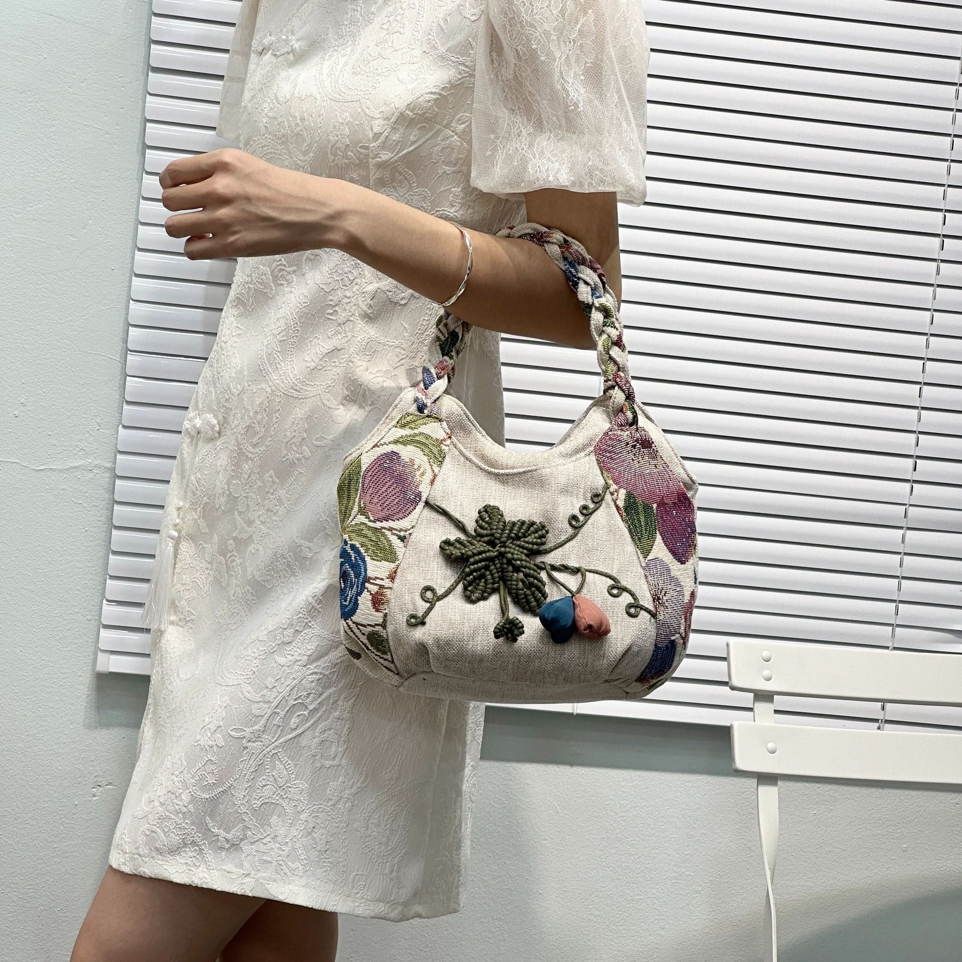 Bohemian Fabric Handbag – Vibrant Floral, Foldable Design