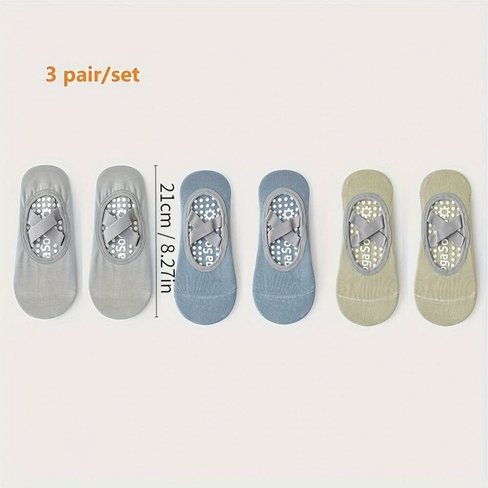 3 Pairs Cross-Strap Yoga Socks - Non-Slip