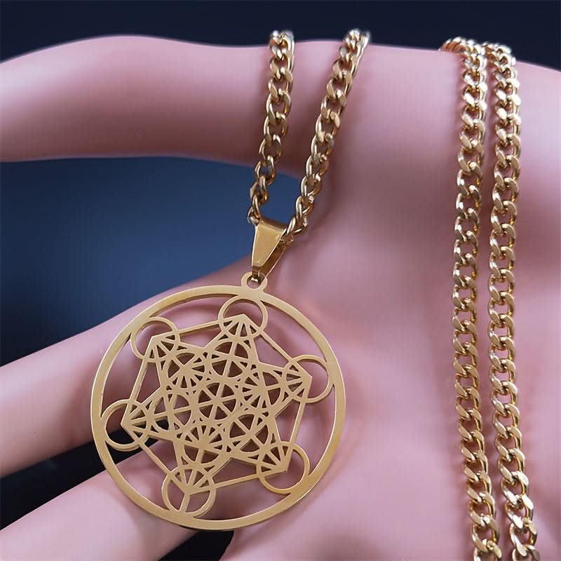 Stainless Steel Metatron’s Cube Pendant – Sacred Geometry Chakra Necklace