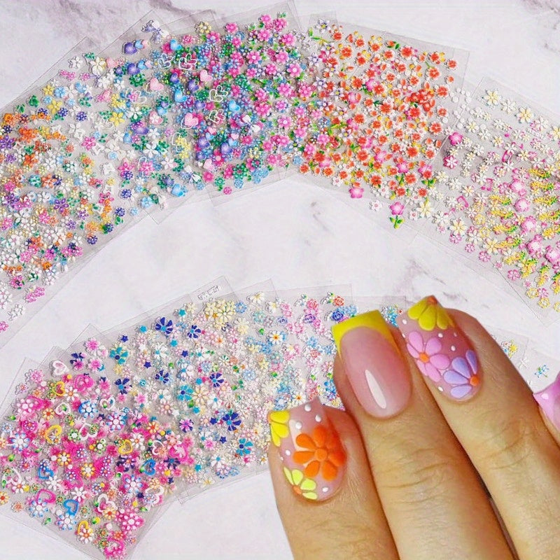 30 Sheets 3D Self-Adhesive Nail Art Stickers – Floral, Heart & Bow Designs for DIY Gel & Acrylic Nails