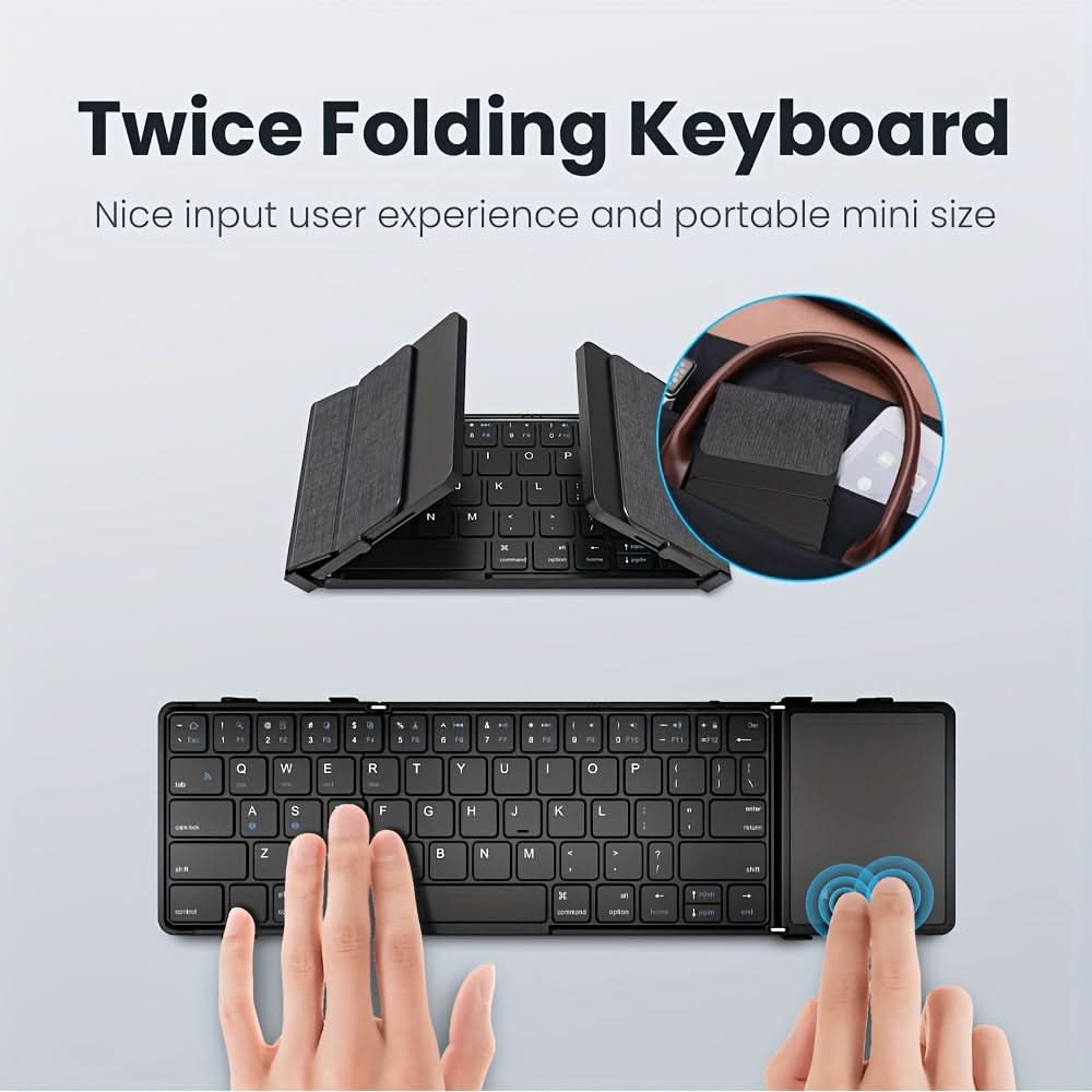 Tri-Fold Ultra Slim Wireless Bluetooth Keyboard with Touchpad –  Type-C Charging