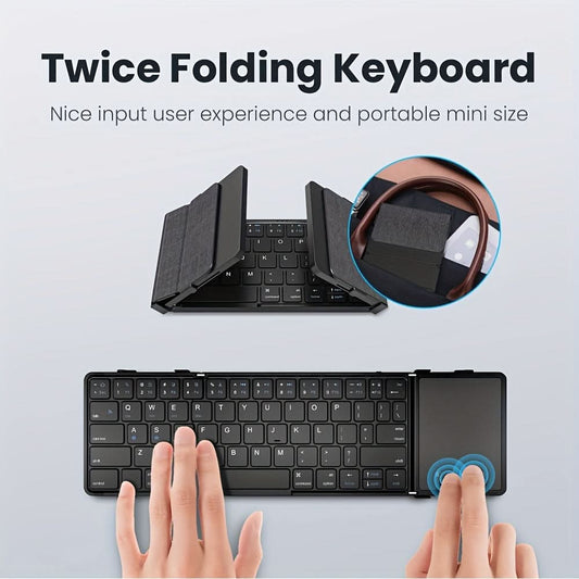 Tri-Fold Ultra Slim Wireless Bluetooth Keyboard with Touchpad –  Type-C Charging