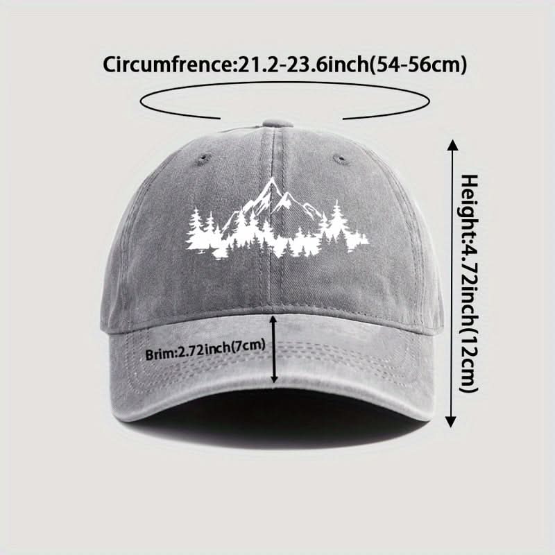 Men’s Distressed Mountain & Forest Print Baseball Cap – Adjustable Lightweight Dad Hat