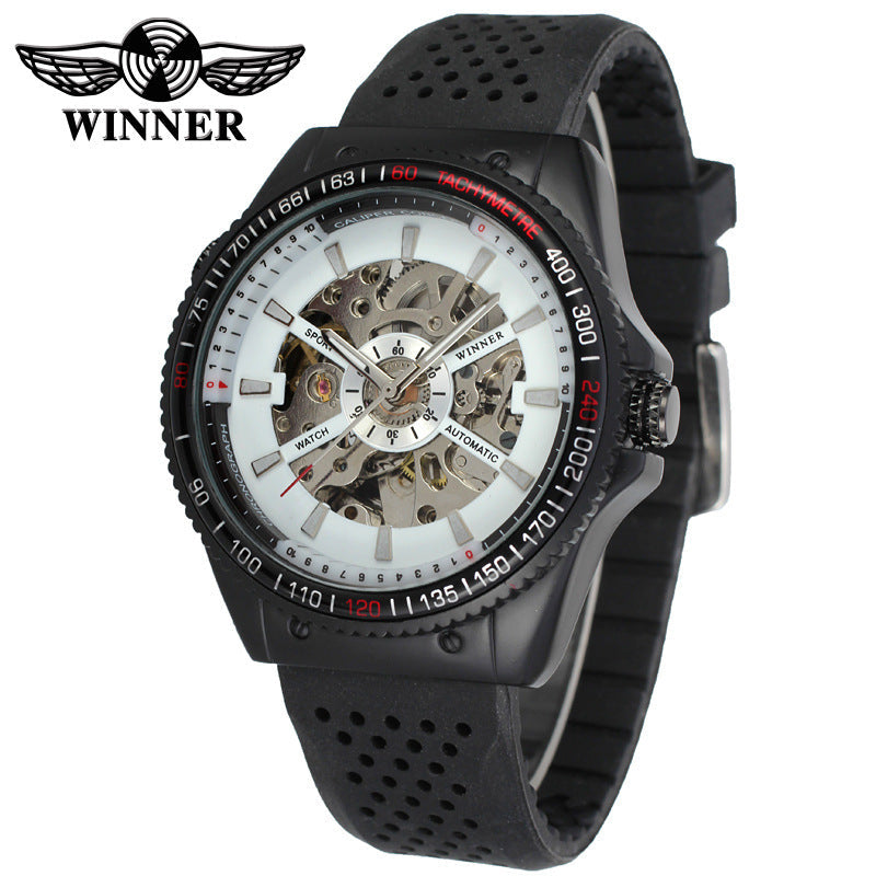 T-Winner Men’s Automatic Mechanical Watch – Rubber Strap Skeleton Dial Timepiece
