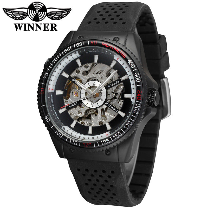 T-Winner Men’s Automatic Mechanical Watch – Rubber Strap Skeleton Dial Timepiece