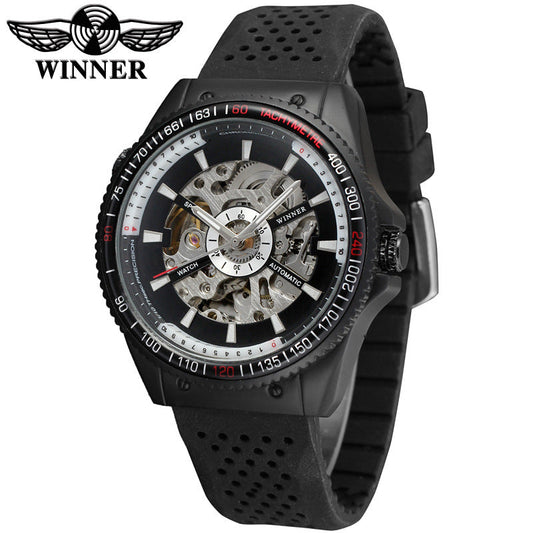 T-Winner Men’s Automatic Mechanical Watch – Rubber Strap Skeleton Dial Timepiece