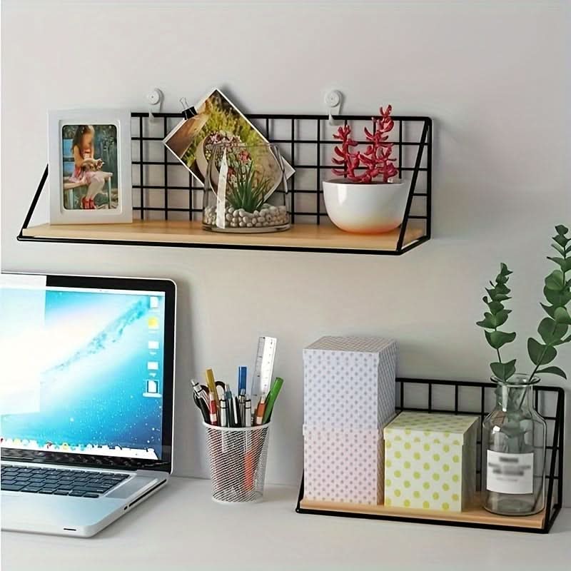 Metal Wall-Mounted Storage Rack - Floating Shelf, Punch-Free Hanging Organizer